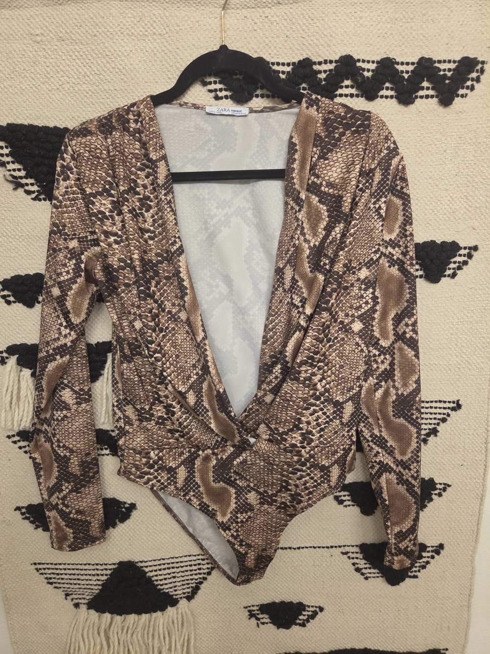 ZARA Brown Snake-Print V-Neck Sweater Bodysuit